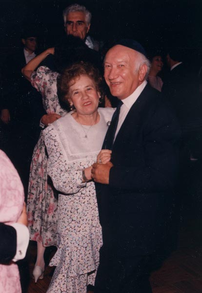 Karl and Ruth Diamond dancing together at a wedding, circa 1996