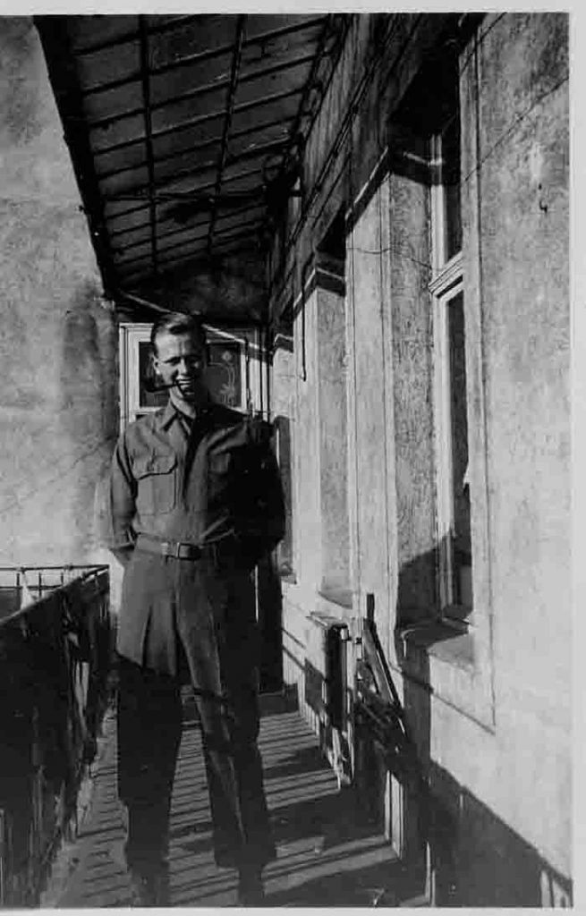 James Dorris during the fall of 1945 while serving in Vienna, Austria, as a part of the U.S. occupation force. He is pictured on the porch of an apartment where he was staying until he was discharged in March of 1946.