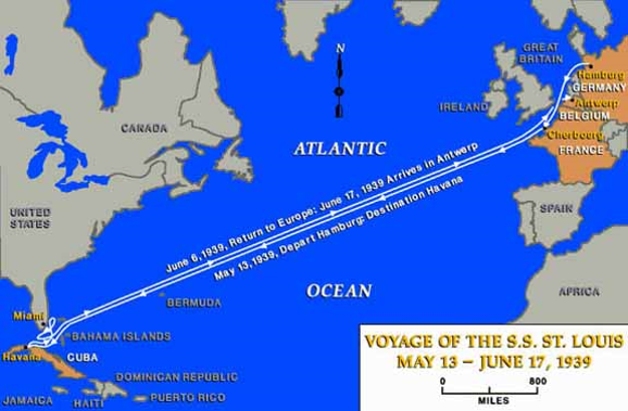 Map of the voyage of the SS St. Louis