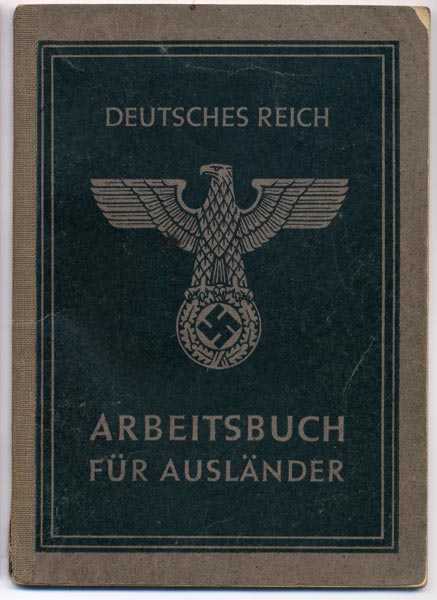 Cover of a German Reich Work Book for Foreigners issued to Nessy Marks