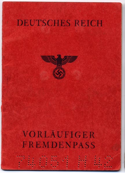 Cover of a German Reich Provisional Passport for Foreigners. This temporary passport was issued to Jews in occupied Lithuania.