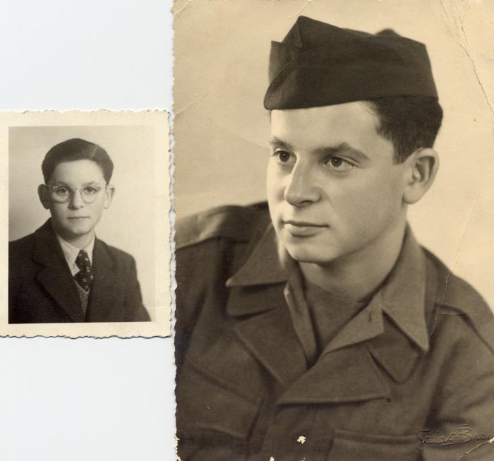 Eric Rosenfeld as a twelve year old boy in Seeheim, Germany, and later, in 1944, during his service in U.S. Army.