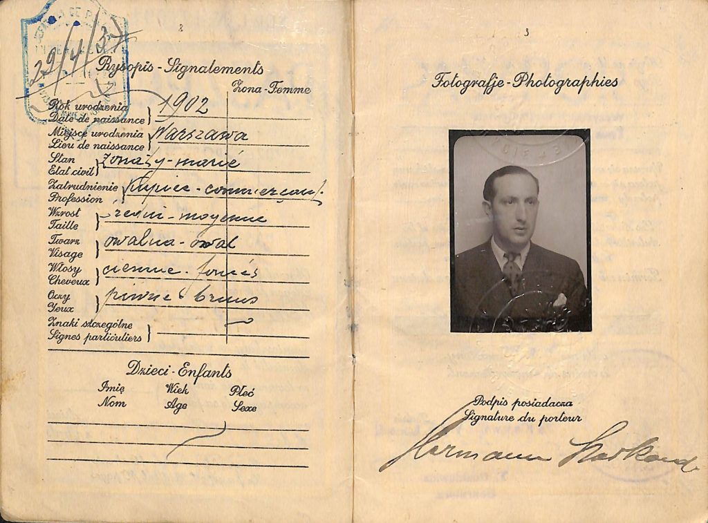 Polish passport of Armando Starkand, stamped in 1937