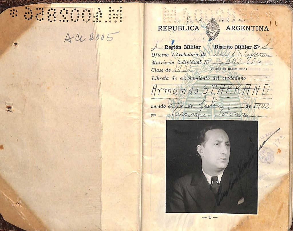 Argentine passport of Armando Starkand, Tilla’s husband