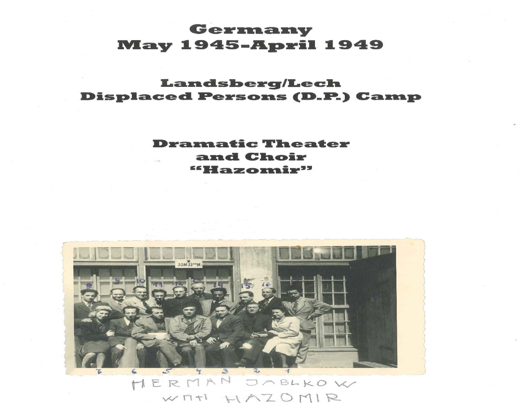 The dramatic theater and choir troupe Hazomir, of the Landsberg/Lech Displaced Persons Camp, performed in Germany from May 1945-April 1949. Sam Weinreich was a member.