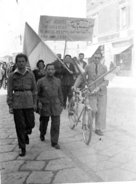 Jack Seidner, left, marches for a Jewish state, in Cremona Italy in 1946.