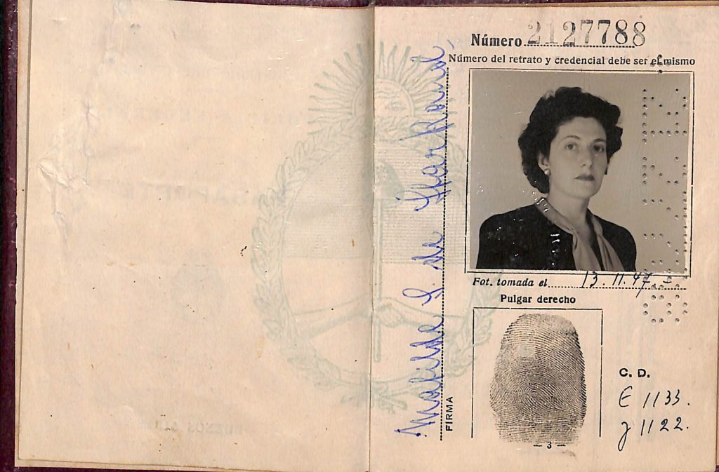 Tilla used this 1947 Argentine passport to emigrate to the United States in 1949.